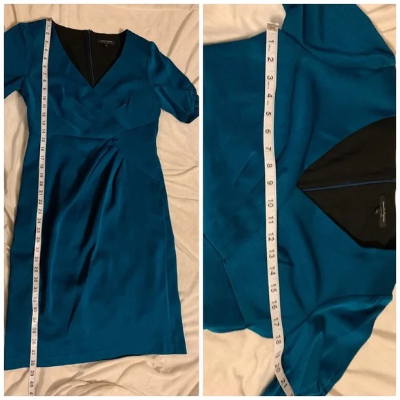 Nanette Lepore teal ruched sheath dress 6 - Picture 5 of 7